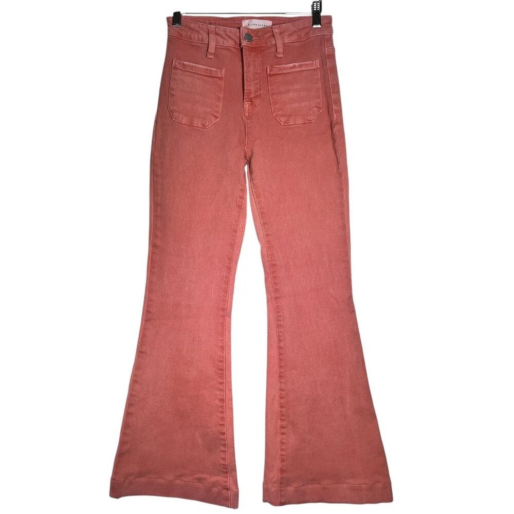 Risen Los Angeles Womens Coral Denim Patch Pocket Bell Bottom Jeans Size 3/26